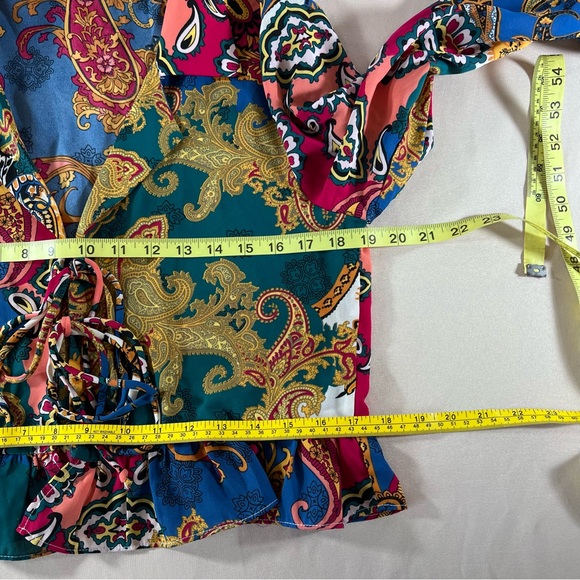 Willow & Root Mixed Paisley Print‎ Chiffon Blouse Bell Sleeves Tie Front Small - Picture 3 of 16